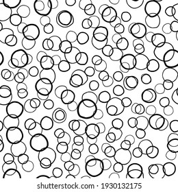 Seamless abstract vector pattern. Repeat circles background with black and white elements. Trendy fashion print design. Modern illustration.