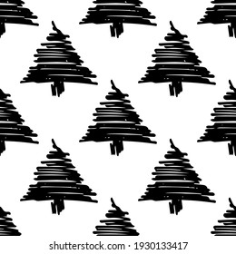 Seamless abstract vector pattern. Repeat grunge tree background with black and white elements. Trendy fashion print design. Modern illustration.