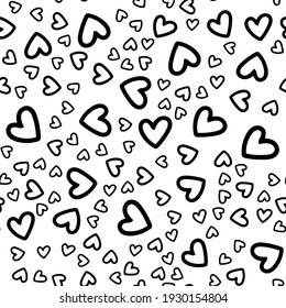 Seamless abstract vector pattern. Repeat heart background with black and white elements. Trendy fashion print design. Modern illustration.