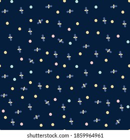 Seamless abstract vector pattern simple stars and planets on a night sky background. The design is perfect for wallpaper, backgrounds, wrapping paper, sheets, clothes, stationary and decorations. 