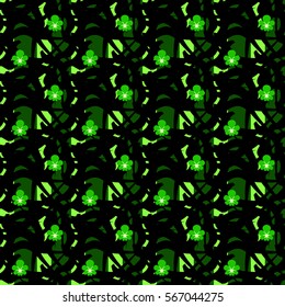 Seamless, abstract, vector pattern style. Green grass, summer forest background. Saint Patrick's Day.