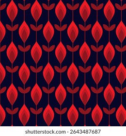 Seamless abstract vector pattern. Stylized, abstract image of a flower in red tones on a dark background. Ideal for textiles, packaging and printing.