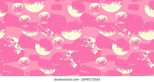 Padrão de vetor abstrato sem costura com formas texturizadas redondas e de pincel em tons suaves de rosa e creme. Design minimalista moderno para têxteis, embalagens e decoração