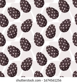 Seamless abstract vector pattern. Traditional colored eggs isolated on white background. Purple triangles. Simple Easter illustration. Perfect for wallpaper or fabric.