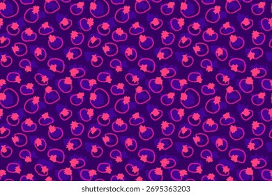 Padrão de vetor abstrato contínuo com círculos de traçado de pincel rosa e roxo vívido em um fundo violeta profundo. Textura artística moderna para tecido, envoltório ou design digital