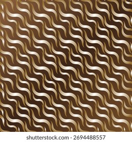 Seamless abstract vector pattern. Wavy metallic gold lines on a brown gradient background. Luxury, vintage, fabric, wallpaper, or design backdrop.