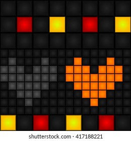 Seamless, abstract, vector, pixel pattern with red and gray hearts. LED-Display. Retro.
