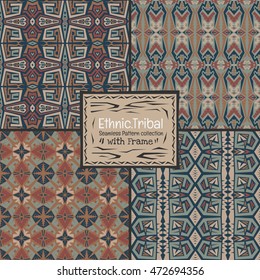 Seamless abstract vector texture ethnic tribal pattern background.Boho chic style pattern collection.