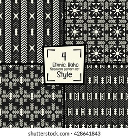 Seamless abstract vector tribal pattern  texture in black and white background 4 pattern set.