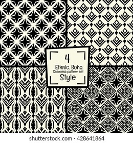 Seamless abstract vector tribal pattern  texture in black and white background 4 pattern set