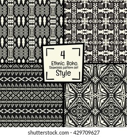 Seamless abstract vector tribal pattern  texture in black and white background .Ethnic pattern. Boho style pattern collection set.