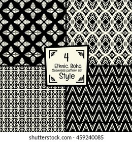 Seamless abstract vector tribal pattern texture in black and white background.Boho chic pattern set.