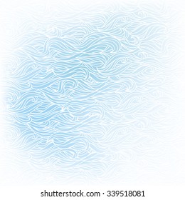 Seamless abstract vector wavy hand-drawn white pattern on blue background. Frosted Window. Stylized Animal Fur