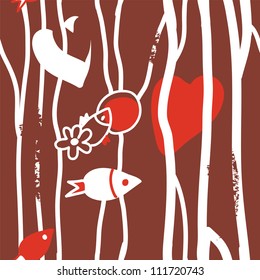 Seamless  abstract wallpaper with fishes and lines