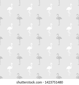 Seamless abstract wallpaper with flamingos. Hand drawn cartoon birds. Print for polygraphy, shirts and textiles. Monochrome texture. Pattern for design. Black and white illustration