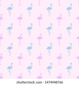 Seamless abstract wallpaper with flamingos. Hand drawn cartoon birds. Print for polygraphy, shirts and textiles. Colored texture. Pattern for your design