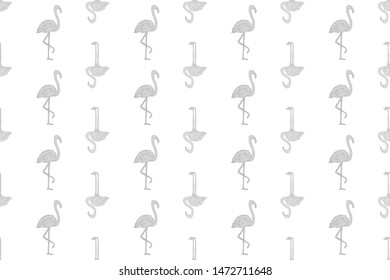 Seamless abstract wallpaper with flamingos. Pattern for design. Black and white illustration