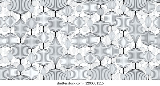 Seamless abstract wallpaper, pattern. Garlands of bulk balls in shades of white.