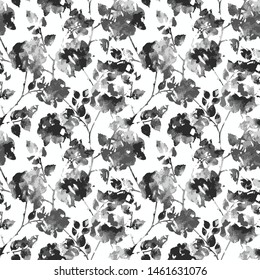 Seamless Abstract Watercolor Oriental Flowers with Shibori Batik Brush Strokes Texture Pattern Isolated Background