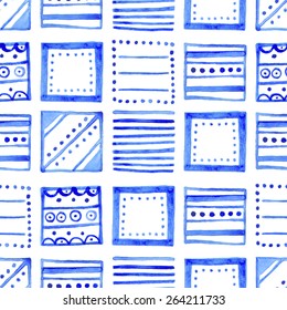 Seamless abstract watercolor pattern, hand drawn geometric background  