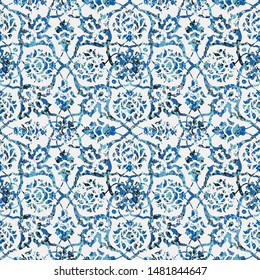 Nahtloses abstraktes Aquarell-Fliesenmuster, klassische blaue und mintgrüne Farben 