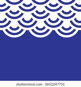 Fondo de patrón japonés de patrón de onda abstracto sin fisuras. Motivo de textura de círculo azul y blanco.