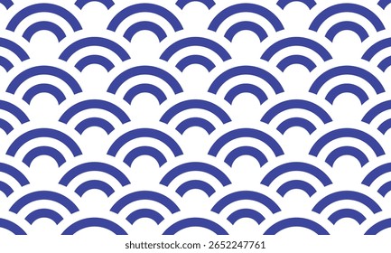 Plano de fundo japonês de padrão de onda abstrata sem costura. Motivo de textura de círculo azul e branco.