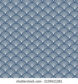 Seamless abstract wave pattern-japanese pattern.Clear blue japan traditional wave pattern retro style. Half Circle Abstract geometric round pattern.