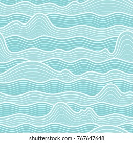 Seamless abstract wave sea background. Vector wavy striped pattern.