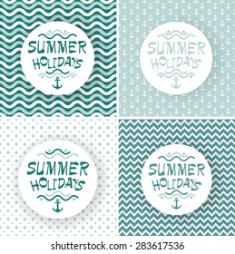 
Seamless abstract wave sea pattern with minimal round text box, vector illustration