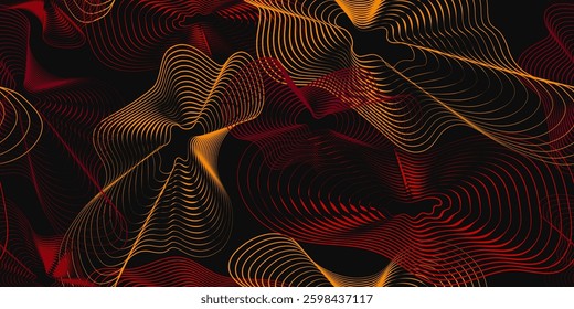 Seamless Abstract Wavy Line Background – Modern Black, Red, and Orange Gradient Flow Pattern for Digital Design, Wallpapers, Futuristic Tech, and Branding