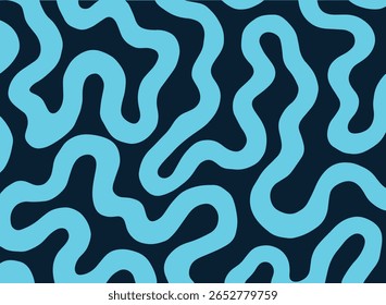 Seamless Abstract Wavy Line Pattern in Blue and Black – Modern Background Design