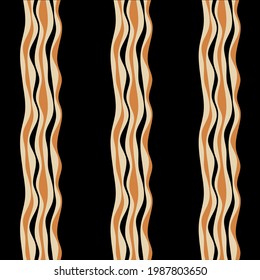 Seamless abstract wavy line, striped pattern on a black background.EPS10 Illustration.