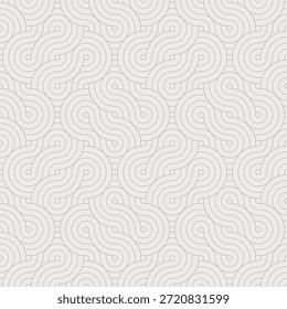 Seamless abstract wavy line swirl pattern with subtle circular dot details in light beige tones creating soft repeating background for surface design, wallpaper, stationery, textile