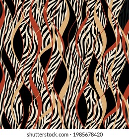 Seamless abstract wavy line with zebra pattern. Vector design for fashion prints and backgrounds.