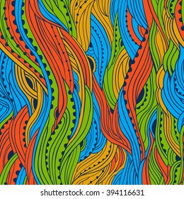 Seamless abstract wavy pattern, hand-drawn waves vector, colorful wave background, Eps 8