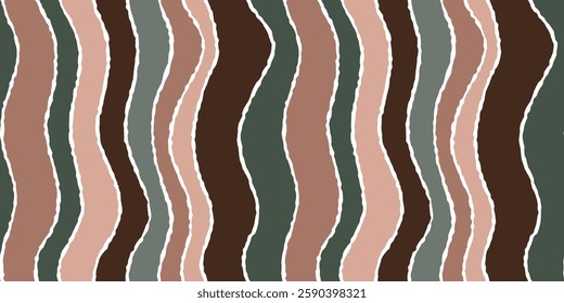 Seamless Abstract Wavy Stripes Pattern in Earth Tones for Backgrounds and Textiles. Vector Illustration.