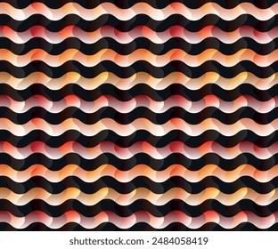 Seamless abstract wavy vector pattern featuring a variety of warm gradient colors. dynamic and modern design