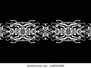 Seamless abstract white ethnic frame isolated on black background. Can be used for a textile design