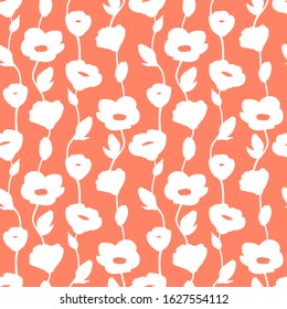 seamless abstract white flowers and lines pattern. blue flowers on a light peach background. spring and summer mood. for paper, cover, fabric, interior decor and other users