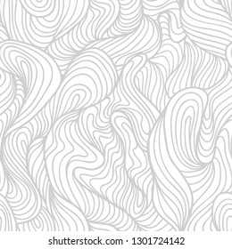 Seamless abstract white hand drawn pattern, waves background.