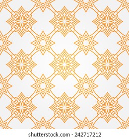 Seamless abstract white pattern with orange fancy ornament. Vector illustration