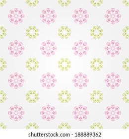 Seamless abstract white pattern with pink and green design elements. Vector illustration