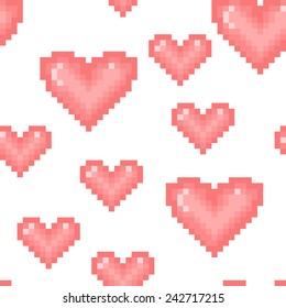 Seamless abstract white pattern with pixel hearts. Vector illustration