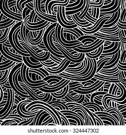 Seamless abstract white waves and curves pattern on black background