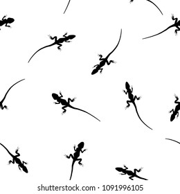 Seamless abstract wild animals pattern black Lizard silhouettes isolated on white background. Simple drawing tropical reptile repetition wallpaper, baby style, vector illustration, eps 10