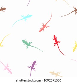 Seamless abstract wild animals pattern colorful Lizard silhouettes on white background. Simple drawing tropical reptile repetition wallpaper, baby style, vector illustration, eps 10