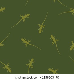 Seamless abstract wild animals pattern light green Lizard silhouettes on green background. Simple drawing reptile repetition wall paper, baby boys cloth texture, fabric print, vector eps 10