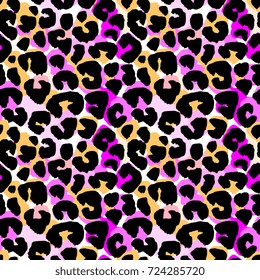 Seamless abstract wild exotic animal print.Leopard, zebra,gepard, tiger striped pattern. Hand drawn trendy repeating watercolor blotted background texture.