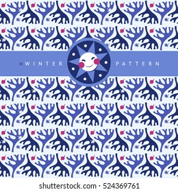 Seamless abstract winter pattern with natural motifs. Hand drawn vector illustration